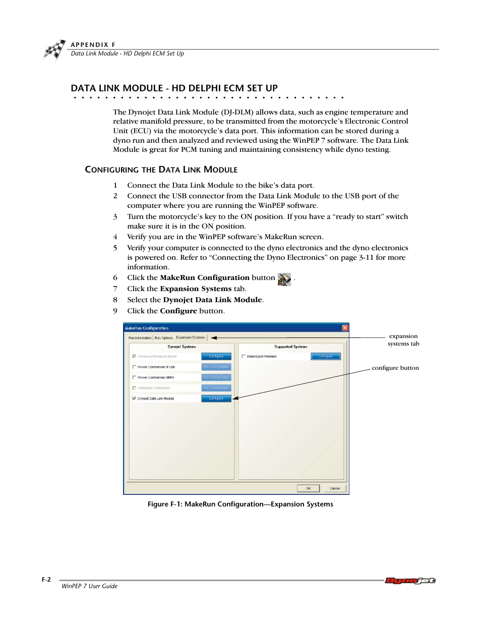 Data link module - hd delphi ecm set up, Configuring the data link module | Dynojet WinPEP 7 User Manual | Page 144 / 170