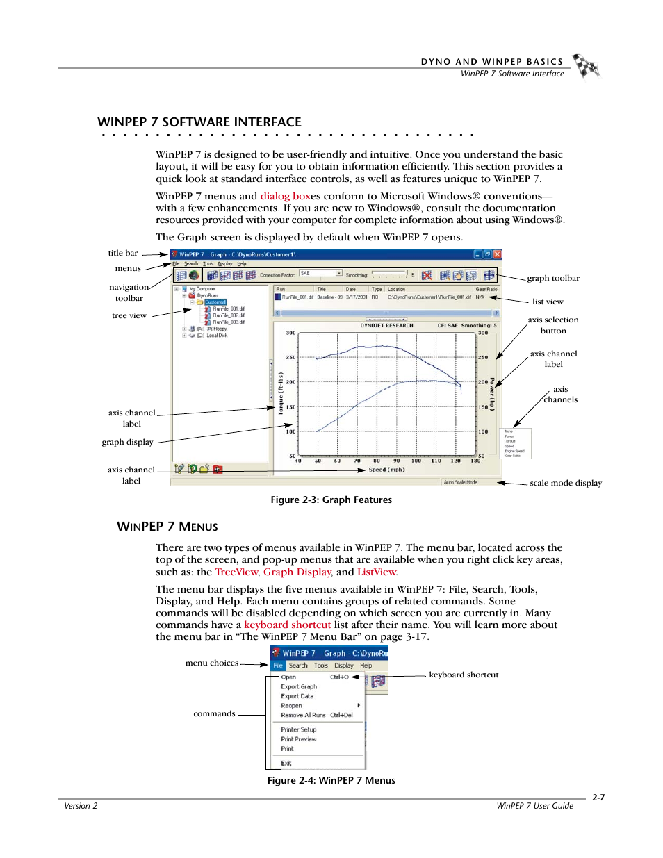 Winpep 7 software interface, Winpep 7 menus, Winpep 7 menus -7 | Dynojet WinPEP 7 User Manual | Page 23 / 170