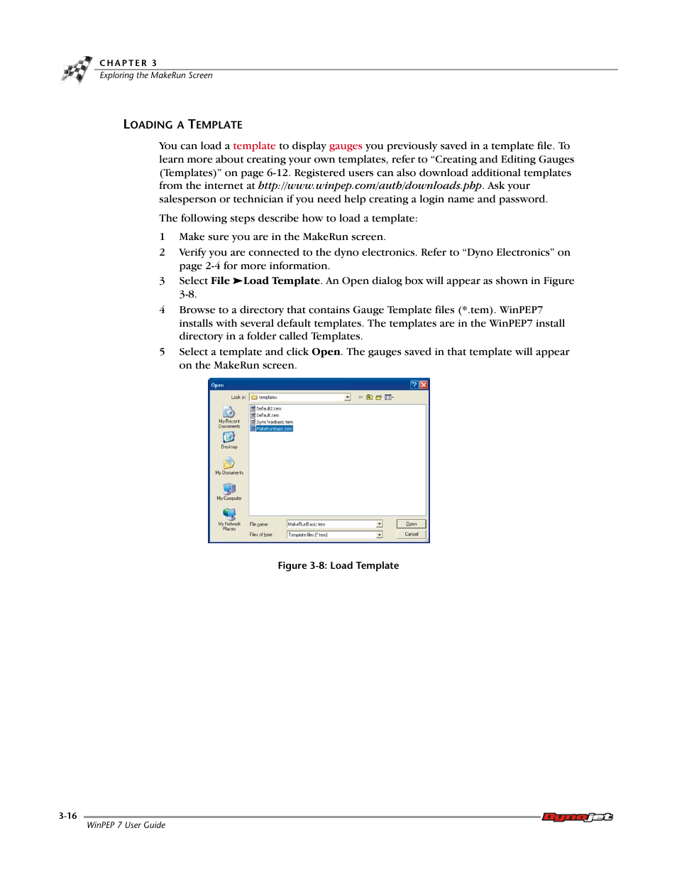 Loading a template, Loading a template -16 | Dynojet WinPEP 7 User Manual | Page 50 / 170