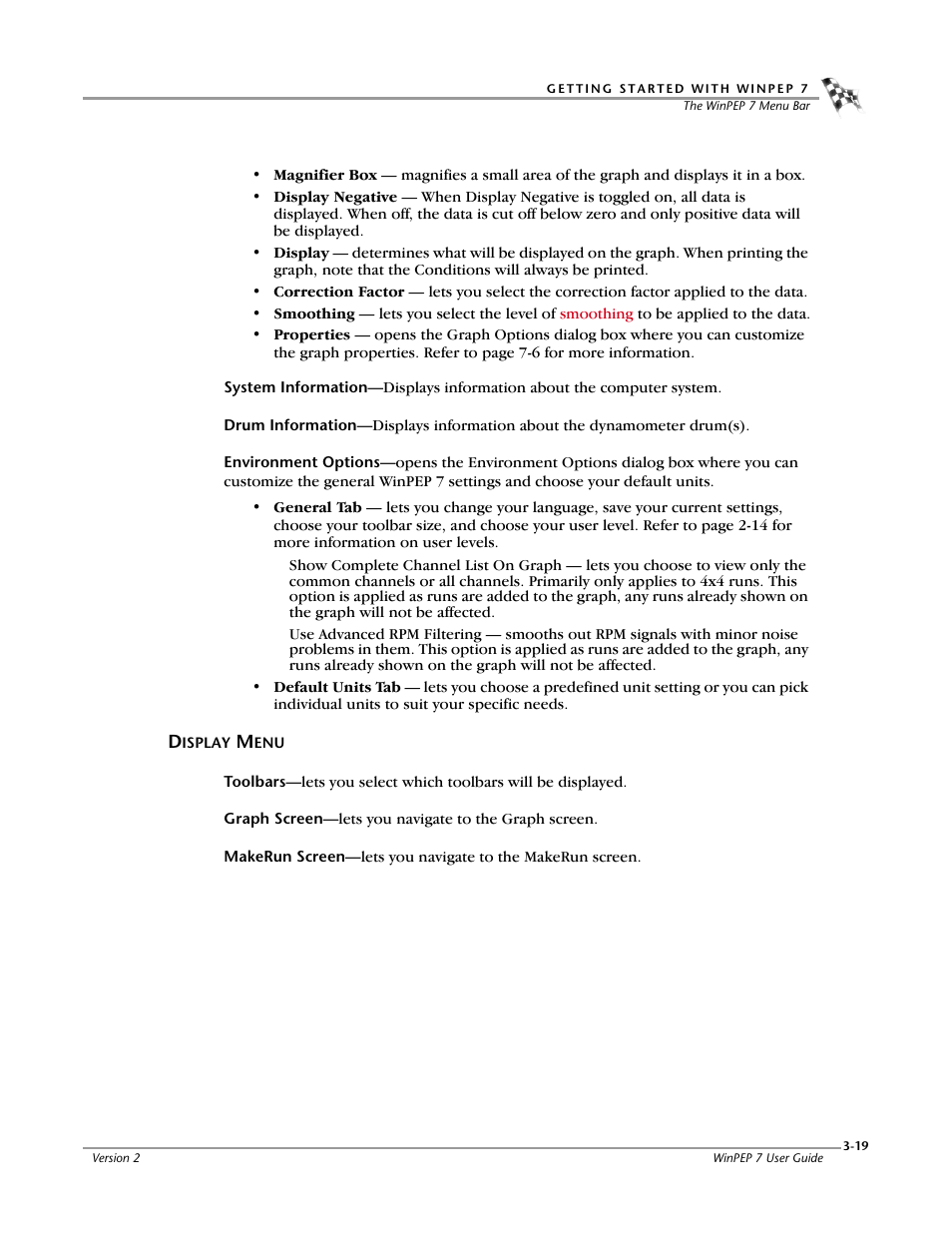 Display menu, Display menu -19 | Dynojet WinPEP 7 User Manual | Page 53 / 170