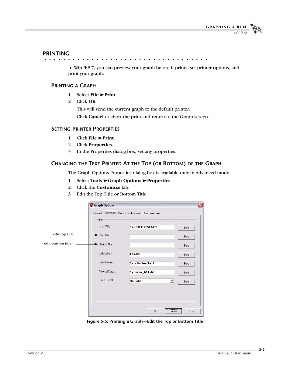 Printing, Printing a graph, Setting printer properties | Dynojet WinPEP 7 User Manual | Page 69 / 170