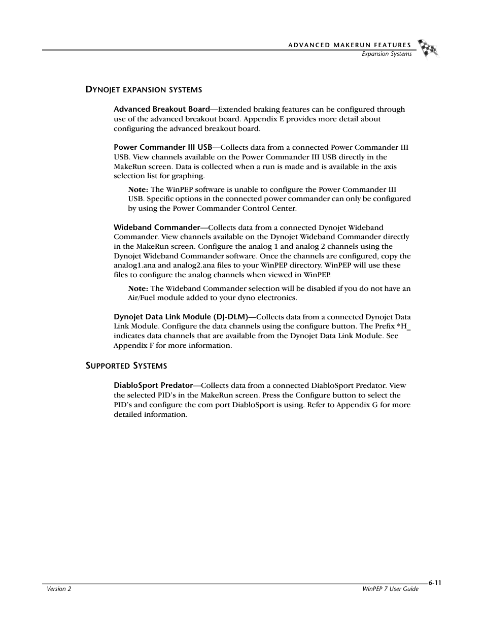 Dynojet expansion systems, Supported systems | Dynojet WinPEP 7 User Manual | Page 81 / 170