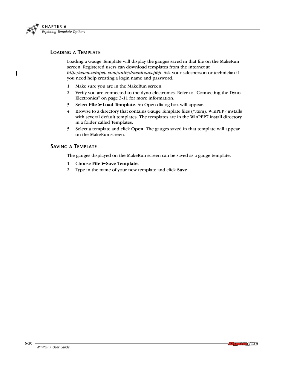 Loading a template, Saving a template, Loading a template -20 saving a template -20 | Dynojet WinPEP 7 User Manual | Page 90 / 170