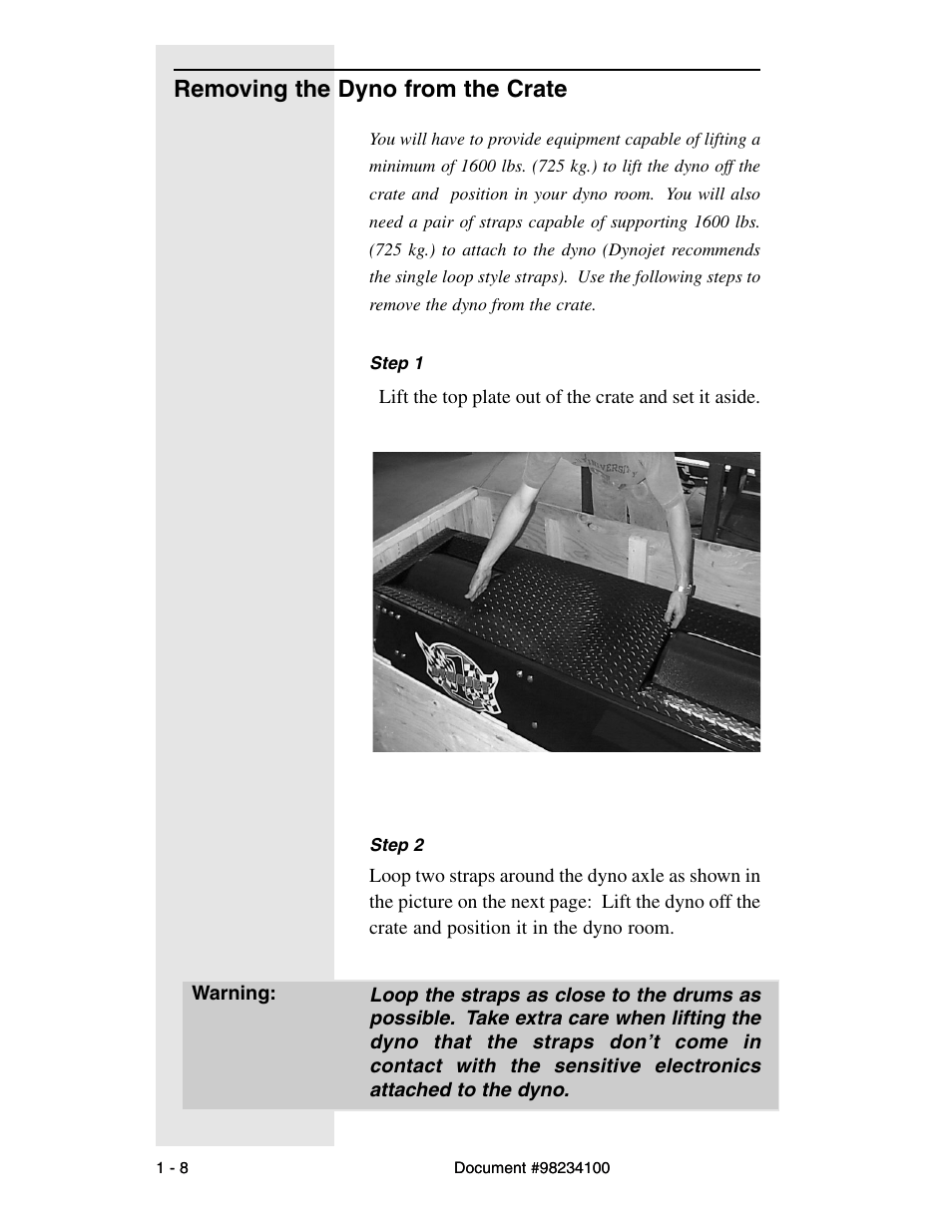 Removing the dyno from the crate | Dynojet 198: Kart and ATV Dynamometers User Manual | Page 12 / 44
