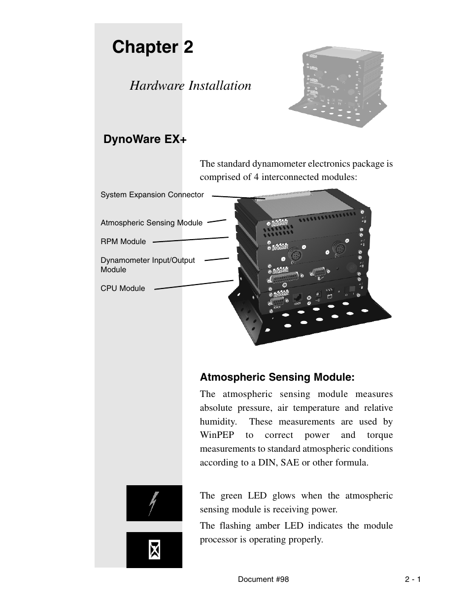 Hardware installation, Chapter 2, Dynoware ex | Dynojet 198: Kart and ATV Dynamometers User Manual | Page 19 / 44