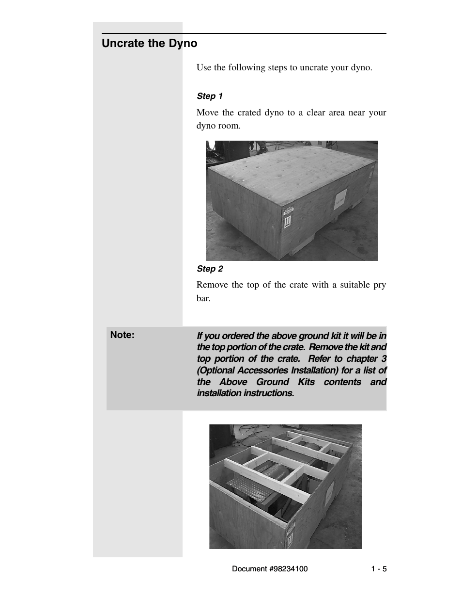 Uncrate the dyno | Dynojet 198: Kart and ATV Dynamometers User Manual | Page 9 / 44