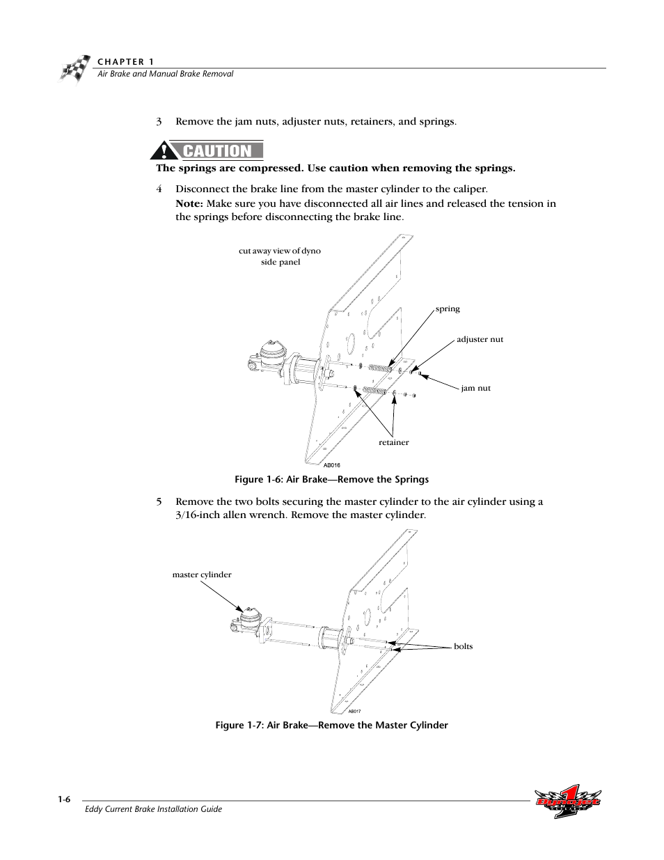 Figure 1-6: air brake—remove the springs, Figure 1-7: air brake—remove the master cylinder | Dynojet 150: Eddy Current Brake User Manual | Page 12 / 45