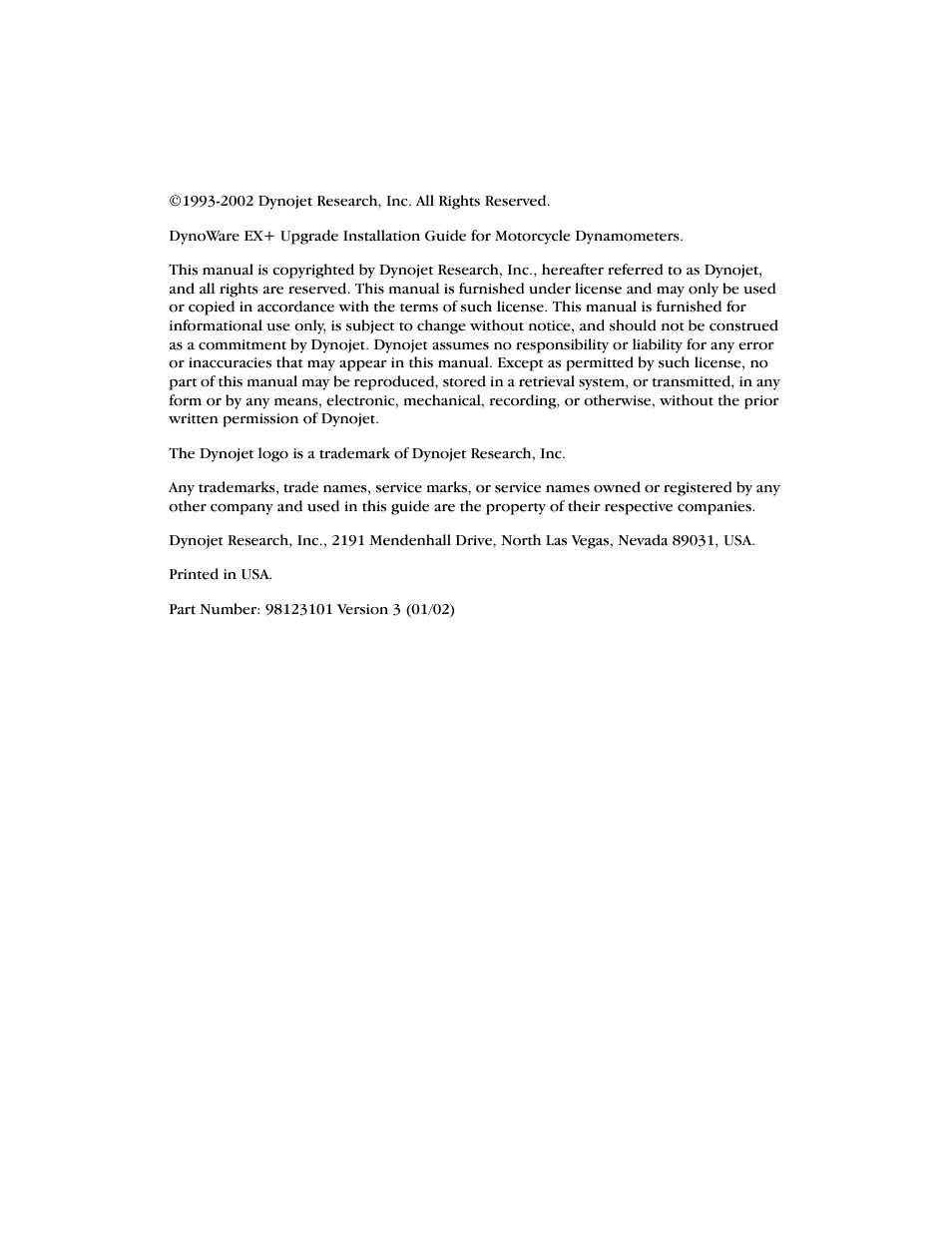 Copyright | Dynojet 250: DynoWare EX+ Upgrade User Manual | Page 2 / 20