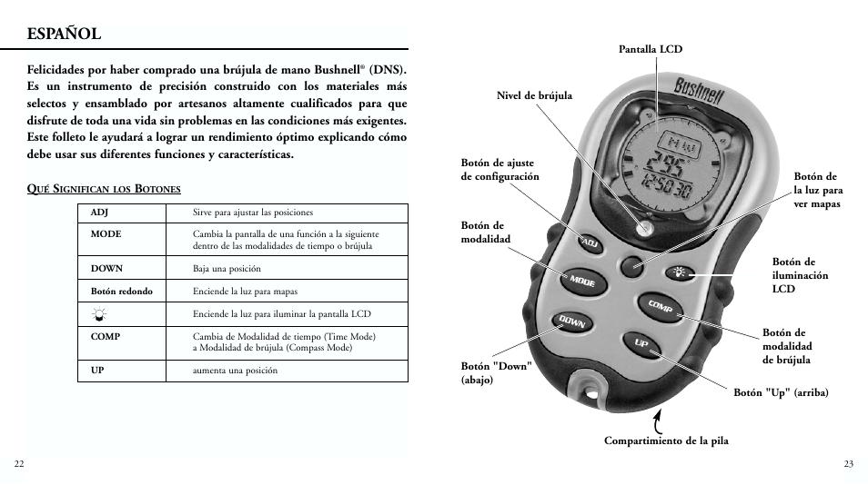 Español | Bushnell DIGITAL NAVIGATION 70-0001 User Manual | Page 13 / 33