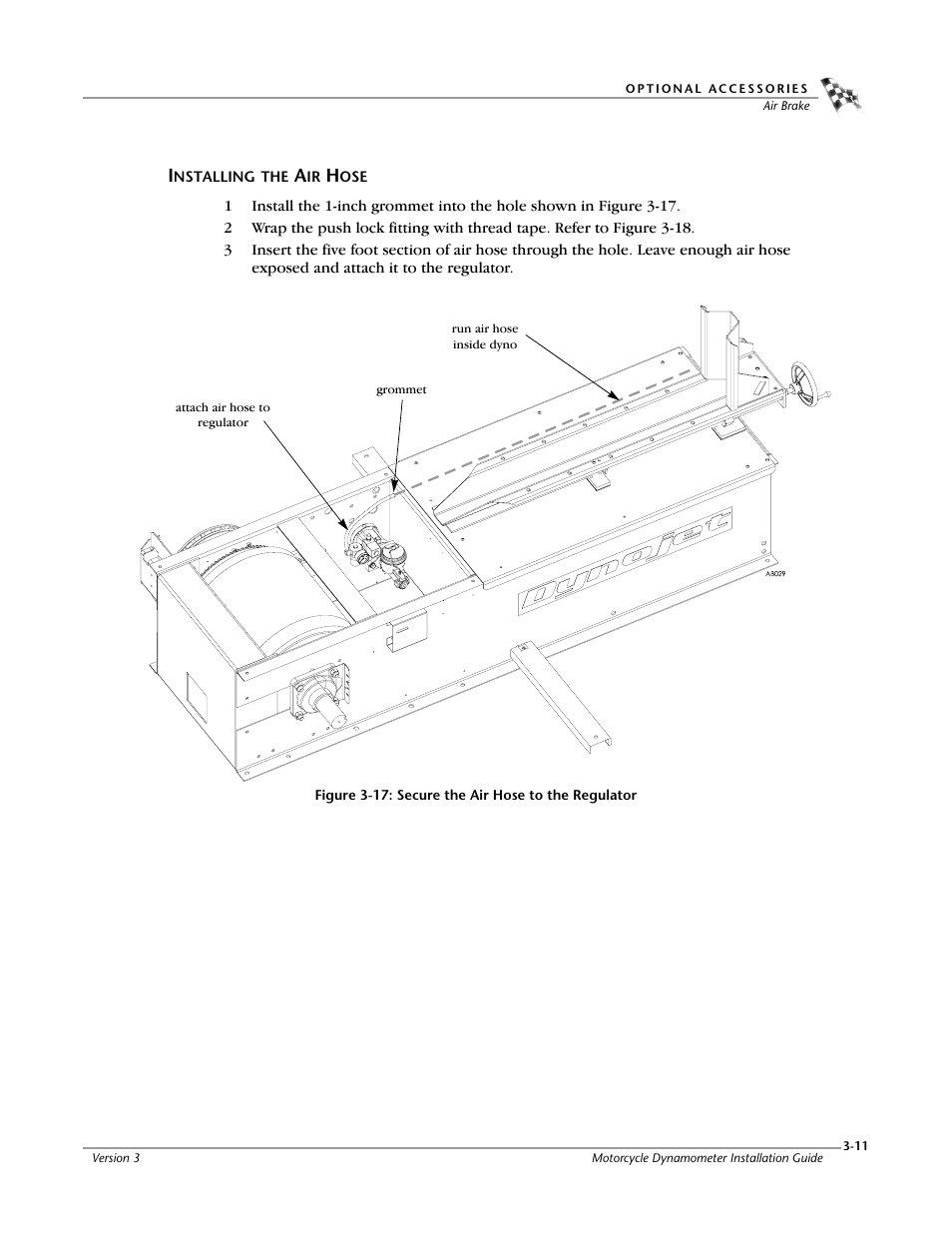 Installing the air hose, Figure 3-17: secure the air hose to the regulator | Dynojet 200: Installation Guide User Manual | Page 41 / 73