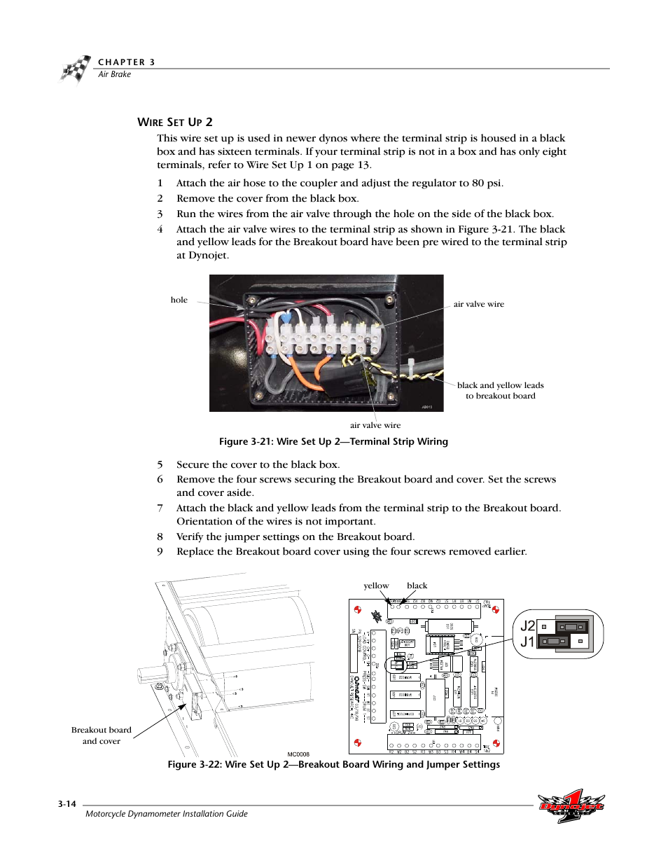 Figure 3-21: wire set up 2—terminal strip wiring, Jumper settings | Dynojet 200: Installation Guide User Manual | Page 44 / 73
