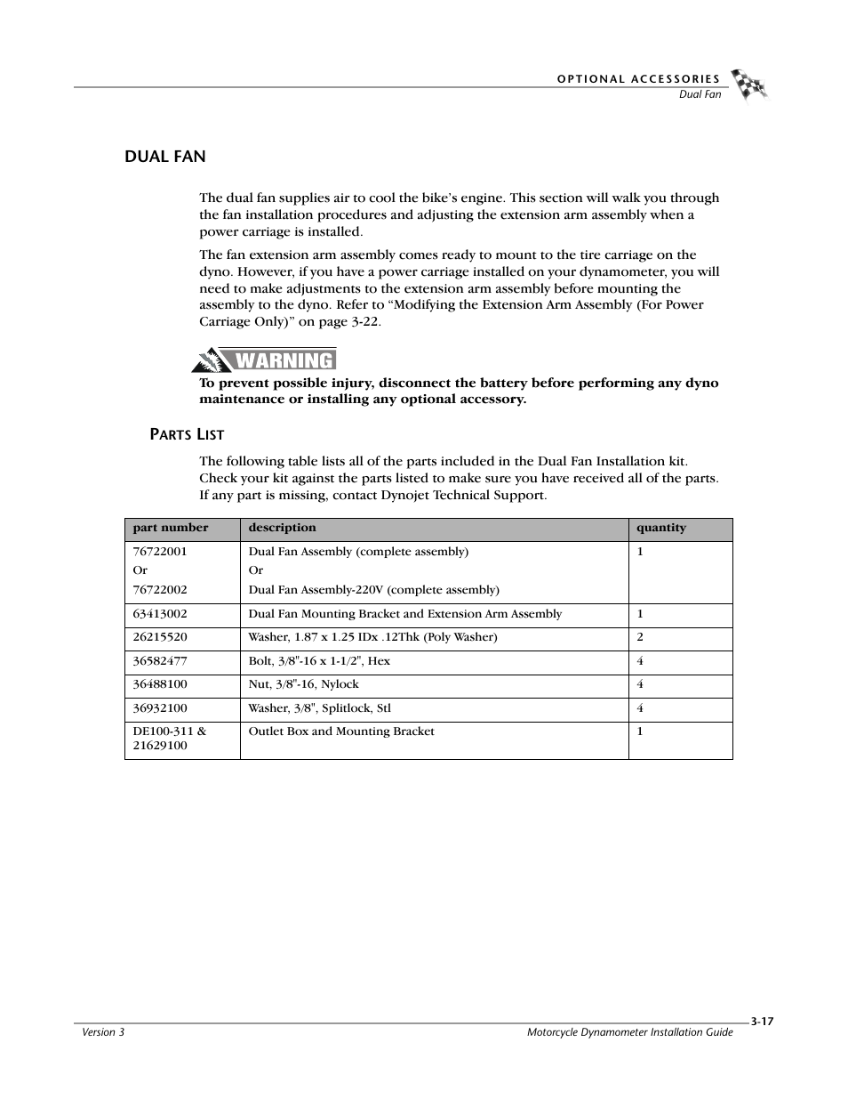 Dual fan, Parts list | Dynojet 200: Installation Guide User Manual | Page 47 / 73