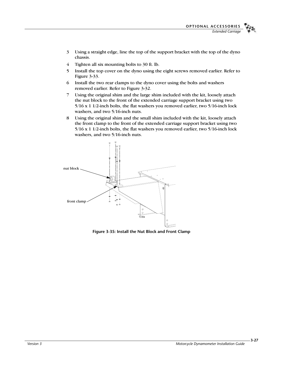 Figure 3-35: install the nut block and front clamp | Dynojet 200: Installation Guide User Manual | Page 57 / 73