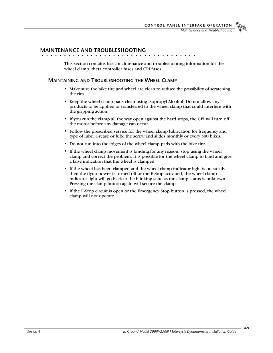 Maintenance and troubleshooting, Maintaining and troubleshooting the wheel clamp | Dynojet 250i: Pit Installation Guide User Manual | Page 107 / 154