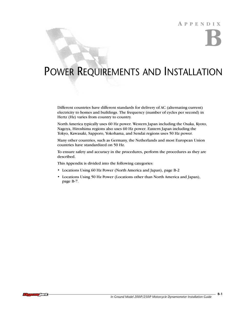 B - power requirements and installation | Dynojet 250i: Pit Installation Guide User Manual | Page 129 / 154