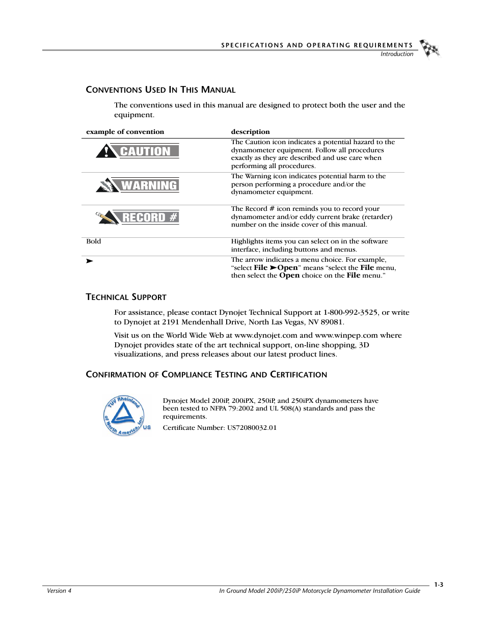Conventions used in this manual, Technical support, Record | Dynojet 250i: Pit Installation Guide User Manual | Page 13 / 154