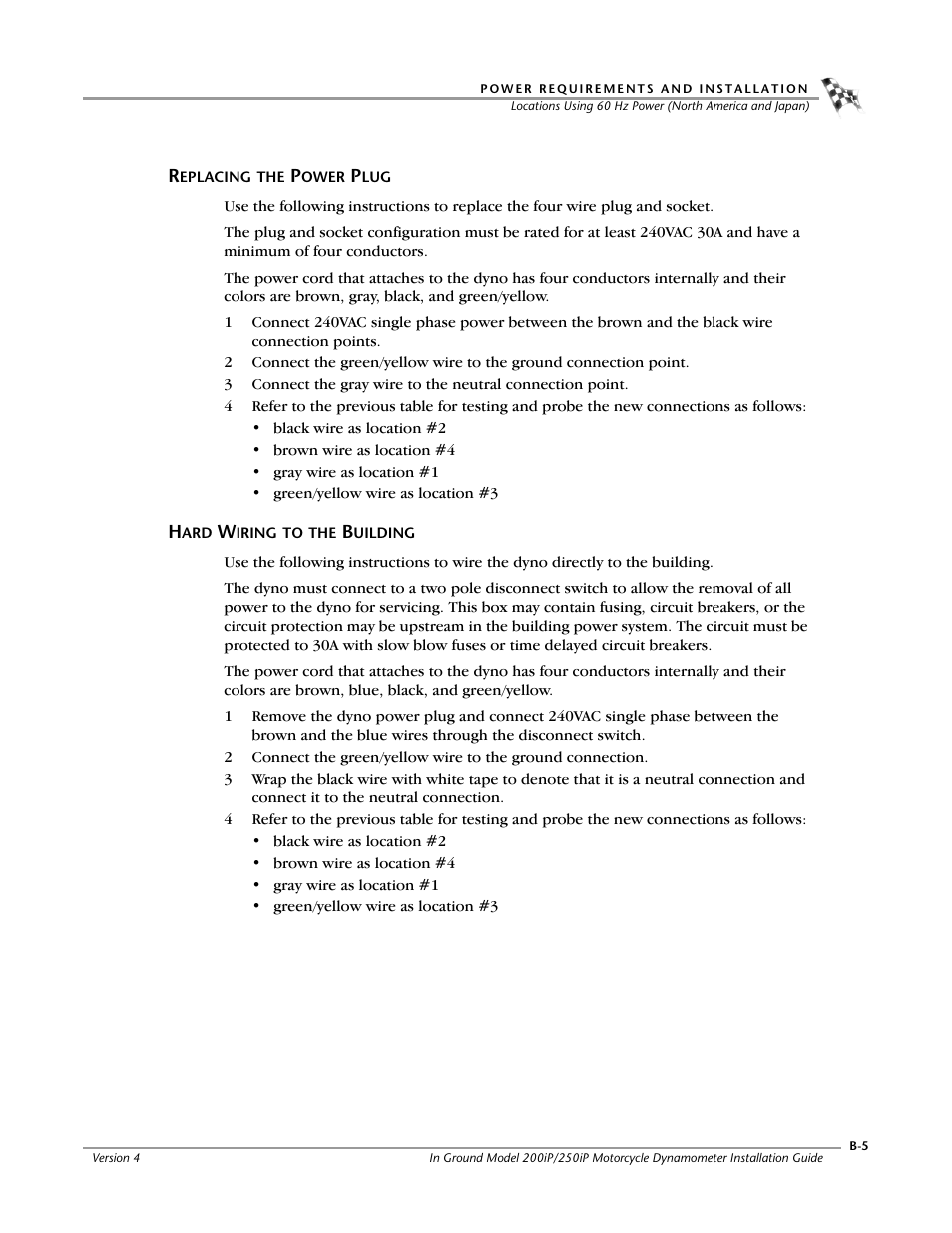 Replacing the power plug, Hard wiring to the building | Dynojet 250i: Pit Installation Guide User Manual | Page 133 / 154