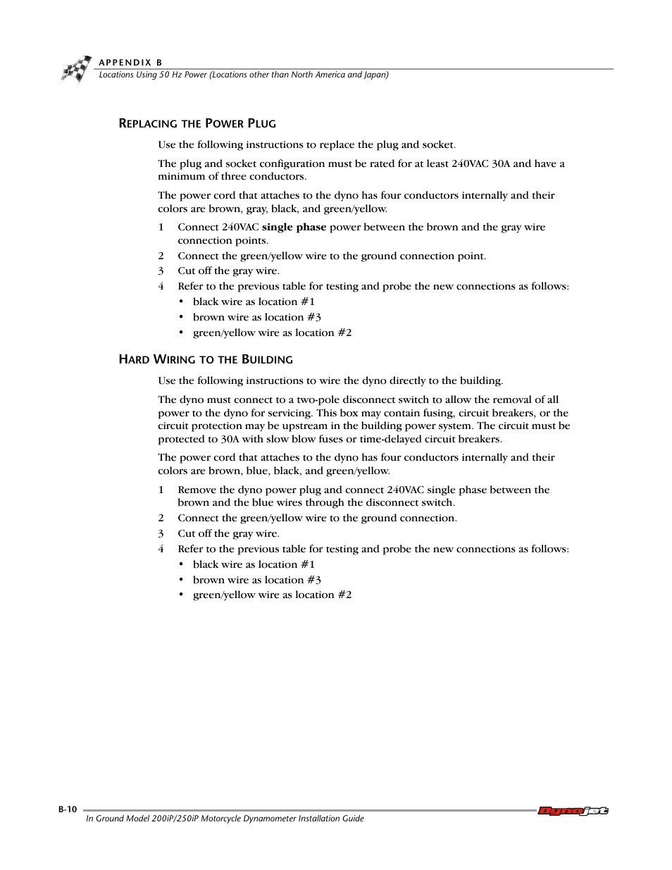Replacing the power plug, Hard wiring to the building | Dynojet 250i: Pit Installation Guide User Manual | Page 138 / 154