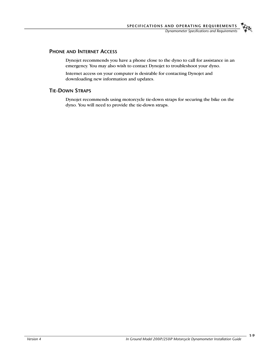 Phone and internet access, Tie-down straps | Dynojet 250i: Pit Installation Guide User Manual | Page 19 / 154