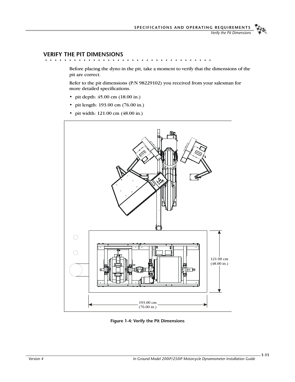 Verify the pit dimensions | Dynojet 250i: Pit Installation Guide User Manual | Page 21 / 154