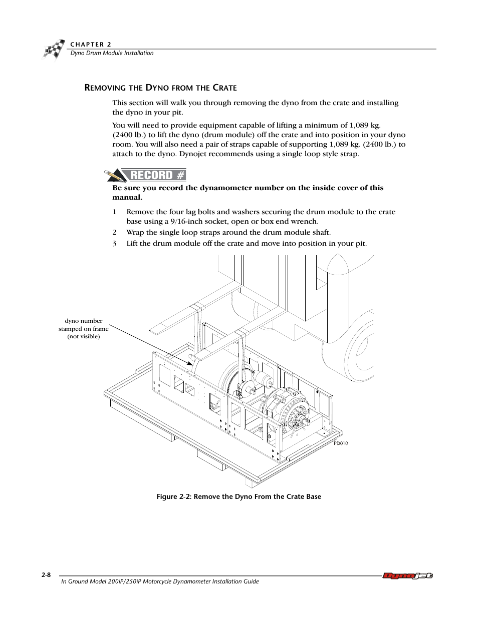 Removing the dyno from the crate | Dynojet 250i: Pit Installation Guide User Manual | Page 30 / 154