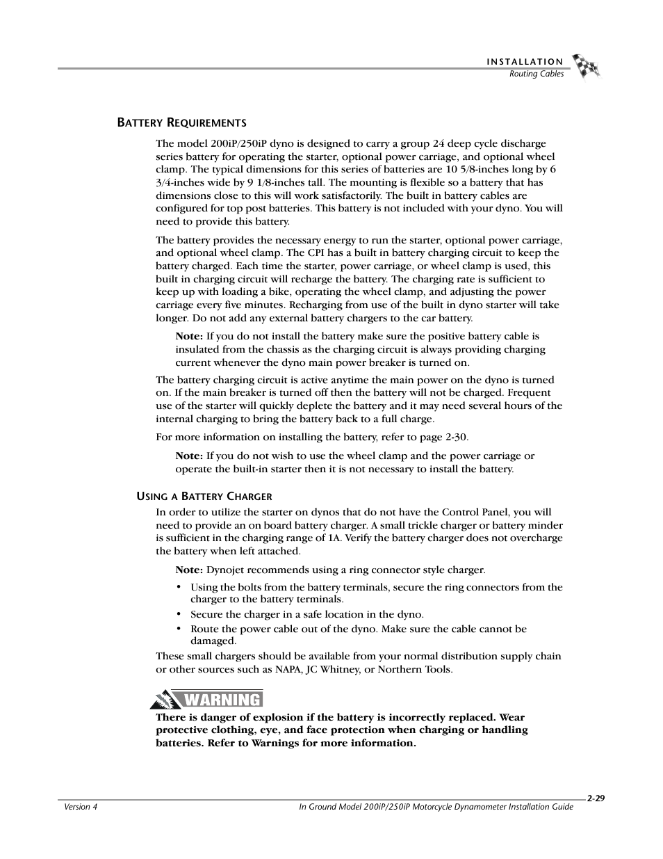 Battery requirements | Dynojet 250i: Pit Installation Guide User Manual | Page 51 / 154