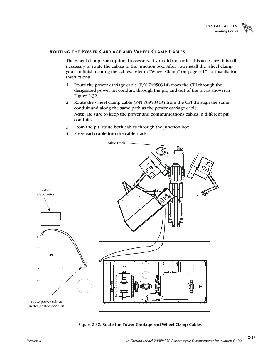 Routing the power carriage and wheel clamp cables | Dynojet 250i: Pit Installation Guide User Manual | Page 59 / 154