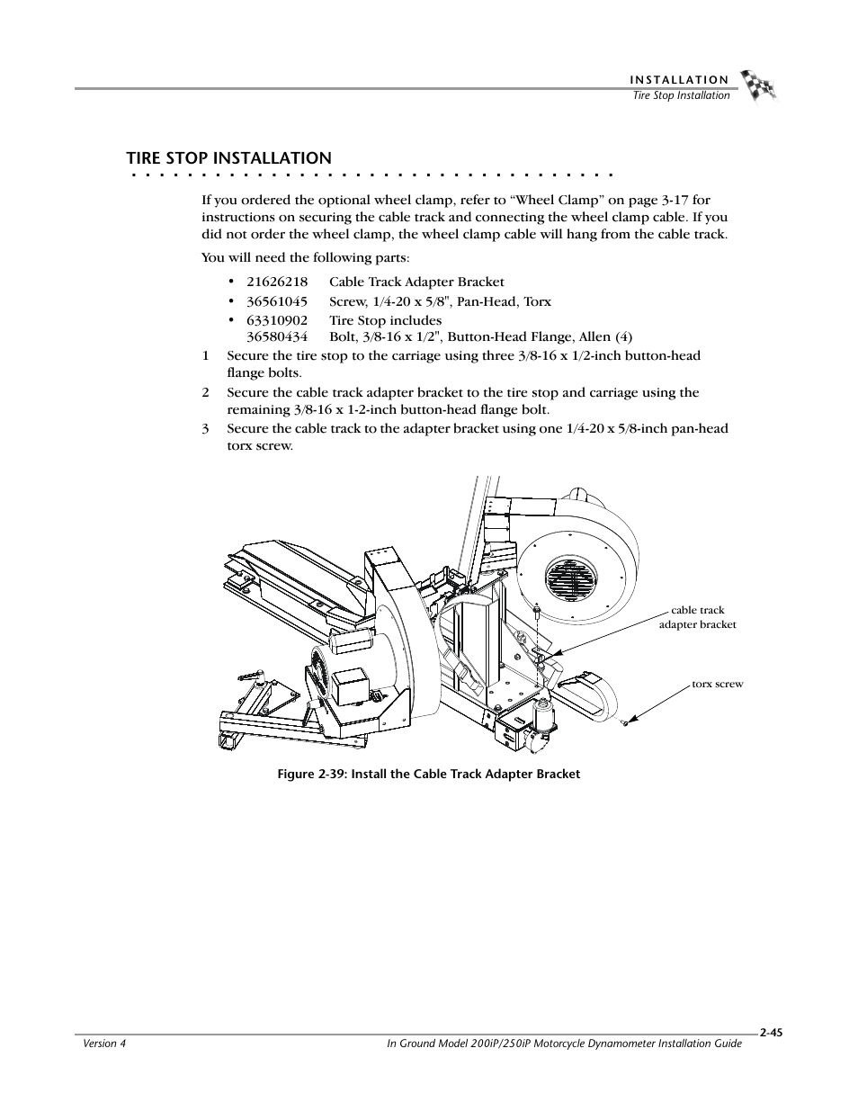 Tire stop installation | Dynojet 250i: Pit Installation Guide User Manual | Page 67 / 154