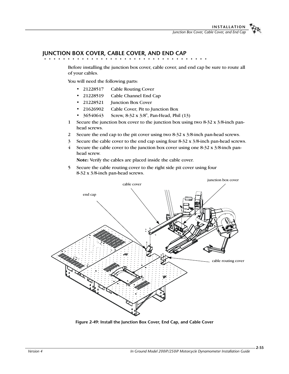 Junction box cover, cable cover, and end cap | Dynojet 250i: Pit Installation Guide User Manual | Page 77 / 154