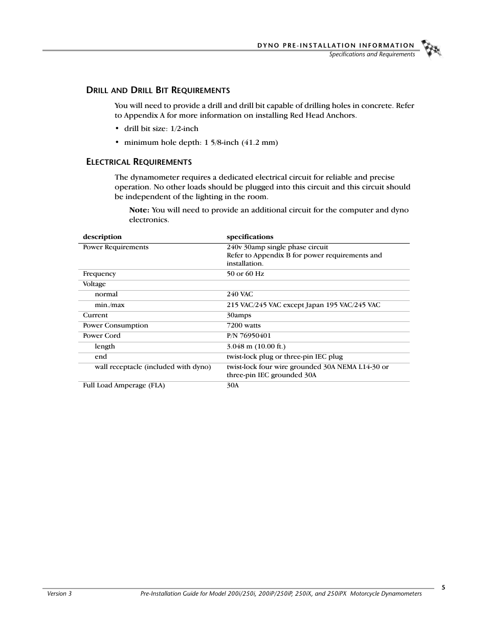 Drill and drill bit requirements, Electrical requirements | Dynojet 250ix: Pre-Installation Guide User Manual | Page 13 / 52