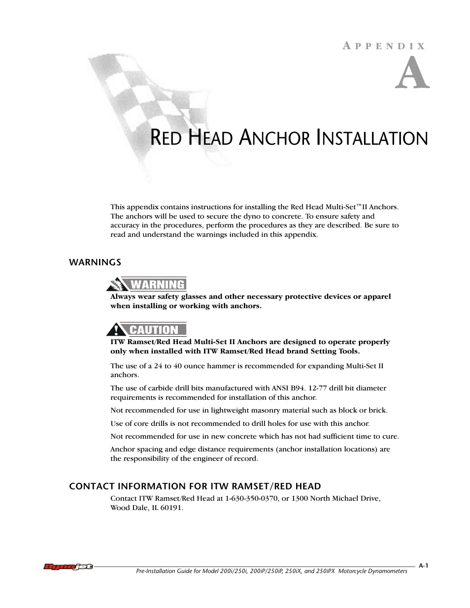 A - red head anchor installation, Nchor, Nstallation | Dynojet 250ix: Pre-Installation Guide User Manual | Page 35 / 52