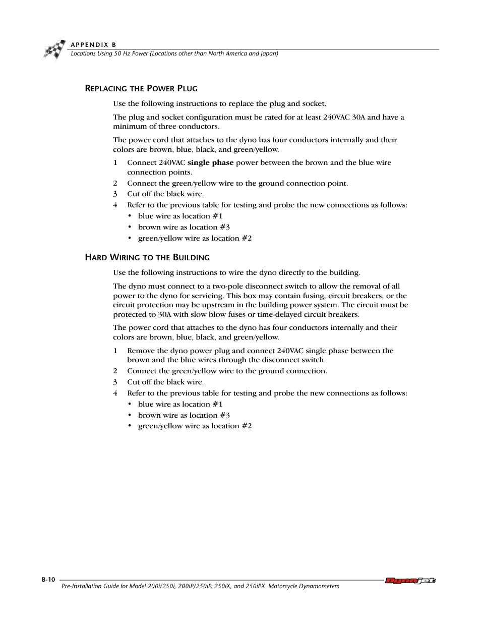 Replacing the power plug, Hard wiring to the building | Dynojet 250ix: Pre-Installation Guide User Manual | Page 48 / 52