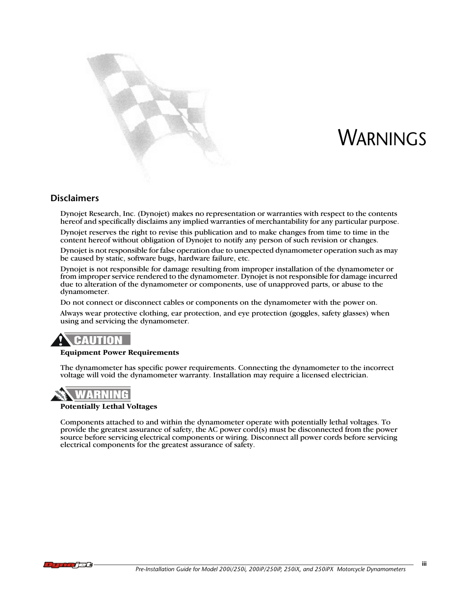 Warnings, Arnings | Dynojet 250ix: Pre-Installation Guide User Manual | Page 5 / 52