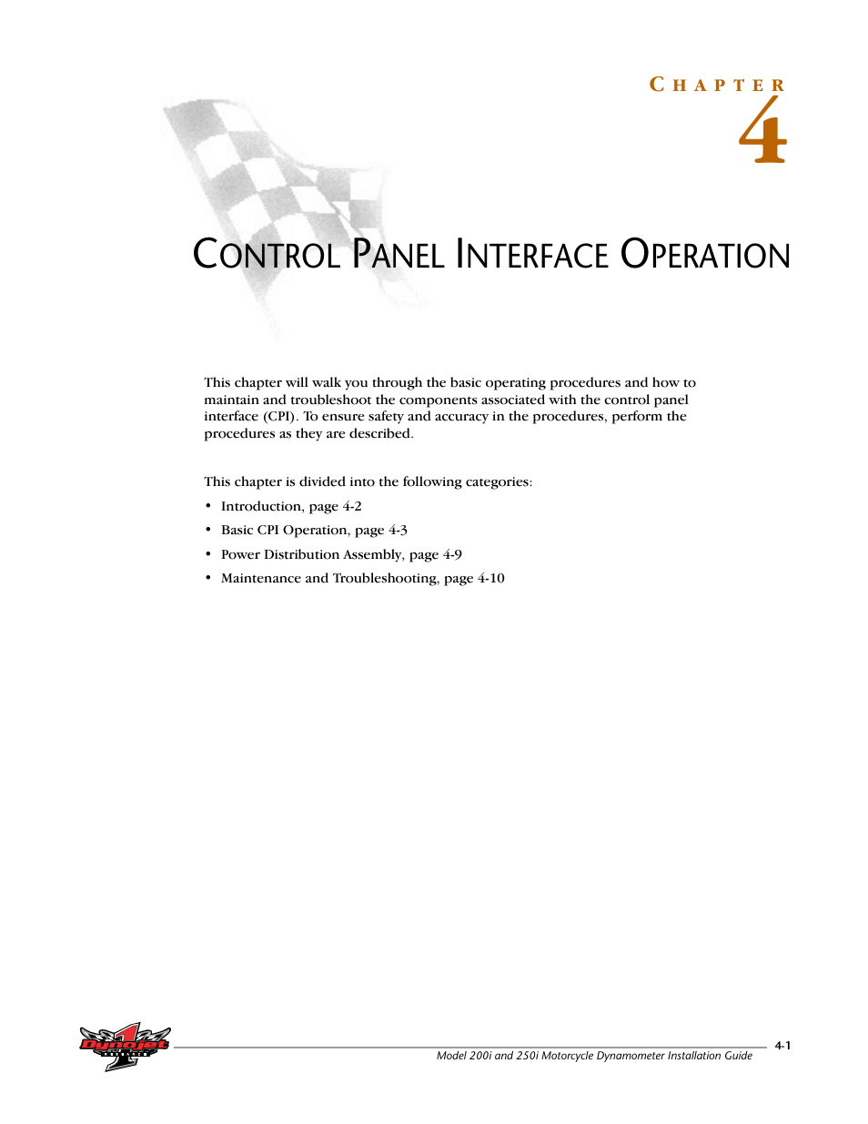 Control panel interface operation, Chapter 4 | Dynojet 250i: Installation Guide User Manual | Page 117 / 184