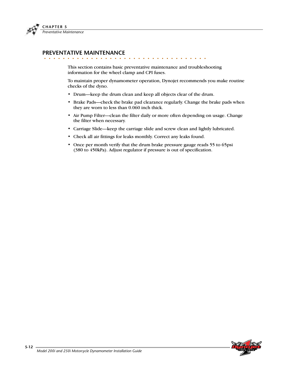 Preventative maintenance | Dynojet 250i: Installation Guide User Manual | Page 140 / 184