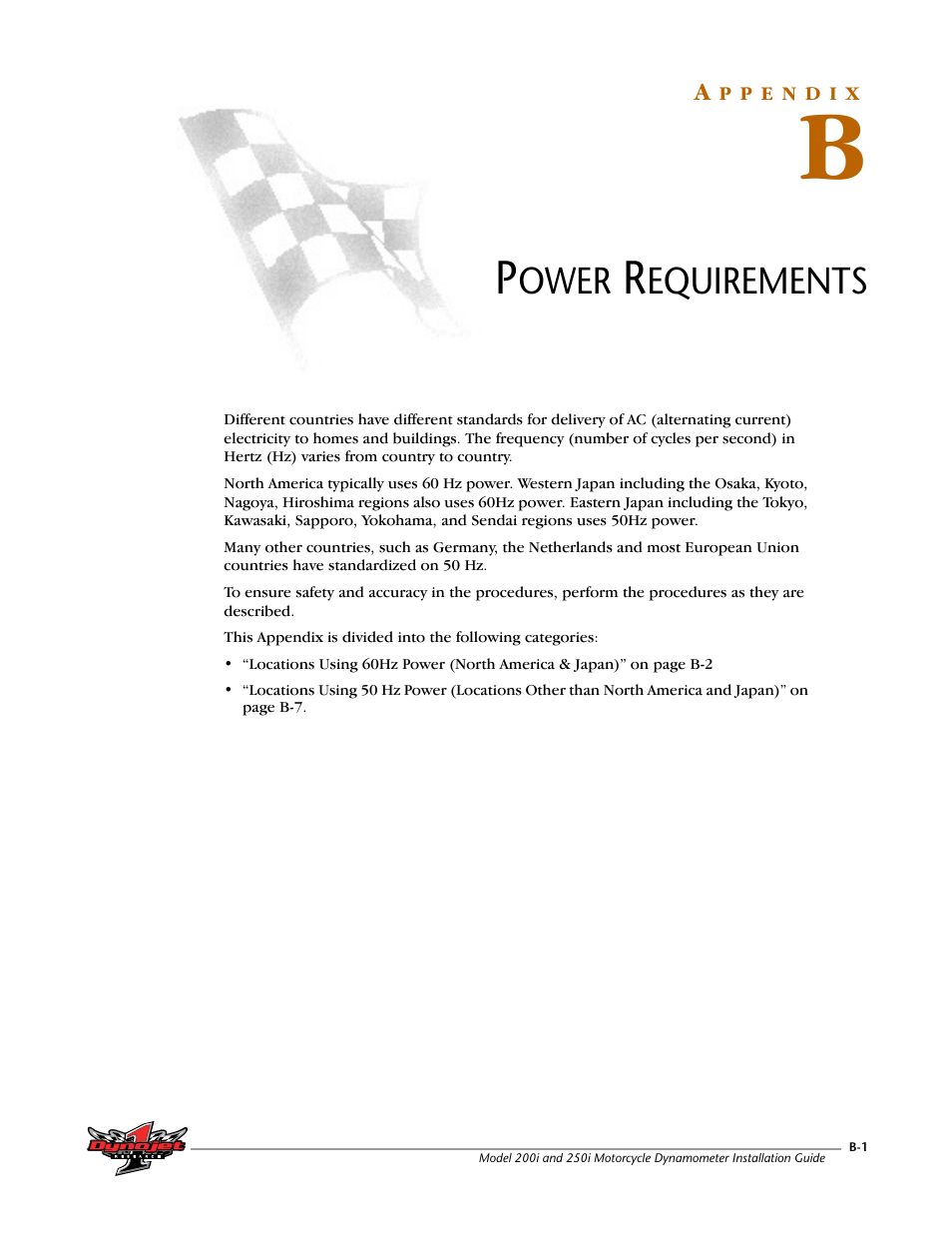 Power requirements, Appendix b power requirements | Dynojet 250i: Installation Guide User Manual | Page 145 / 184