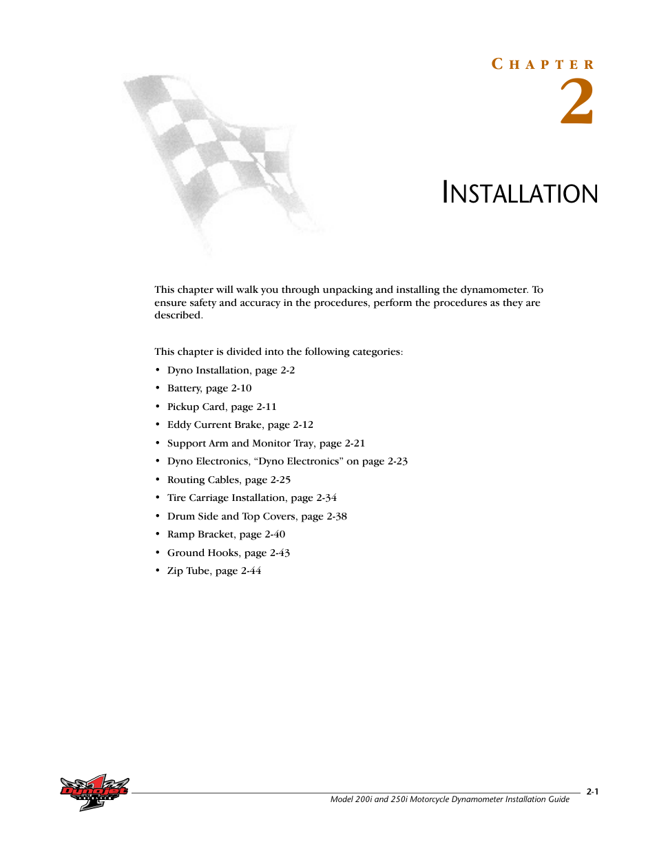 Installation, Chapter 2 | Dynojet 250i: Installation Guide User Manual | Page 23 / 184