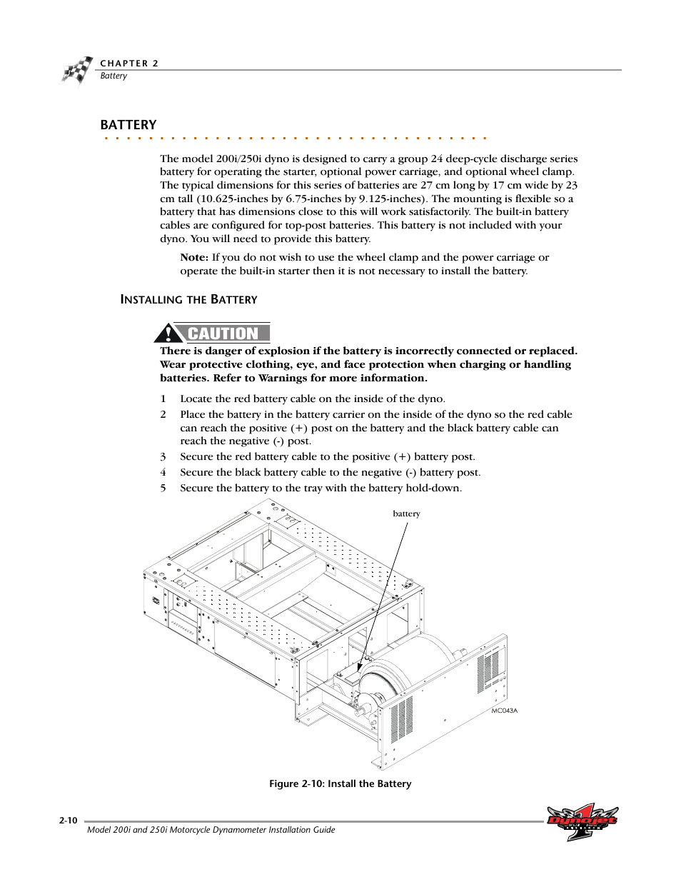 Battery, Installing the battery -10 | Dynojet 250i: Installation Guide User Manual | Page 32 / 184