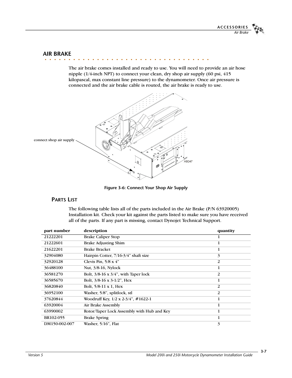 Air brake, Parts list -7 | Dynojet 250i: Installation Guide User Manual | Page 73 / 184