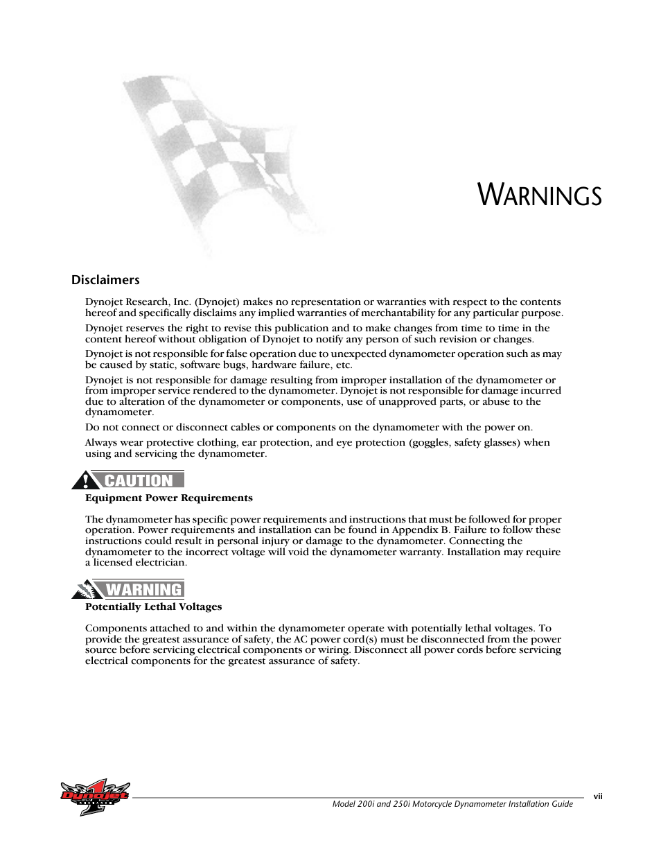 Warnings, Able, Ontents | Arnings | Dynojet 250i: Installation Guide User Manual | Page 9 / 184