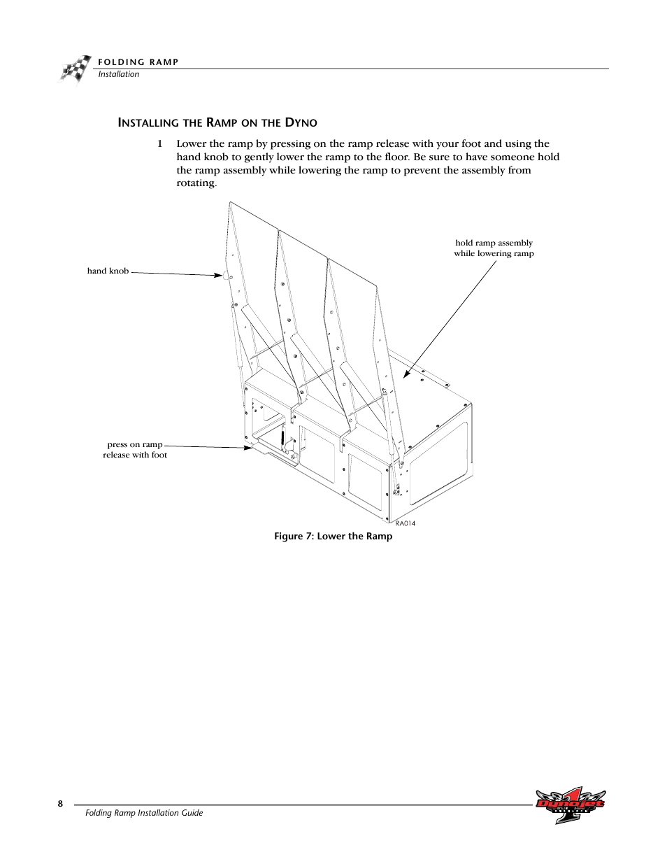 Installing the ramp on the dyno, Installing the ramp on the dyno -8 | Dynojet 250i: Folding Ramp User Manual | Page 12 / 15