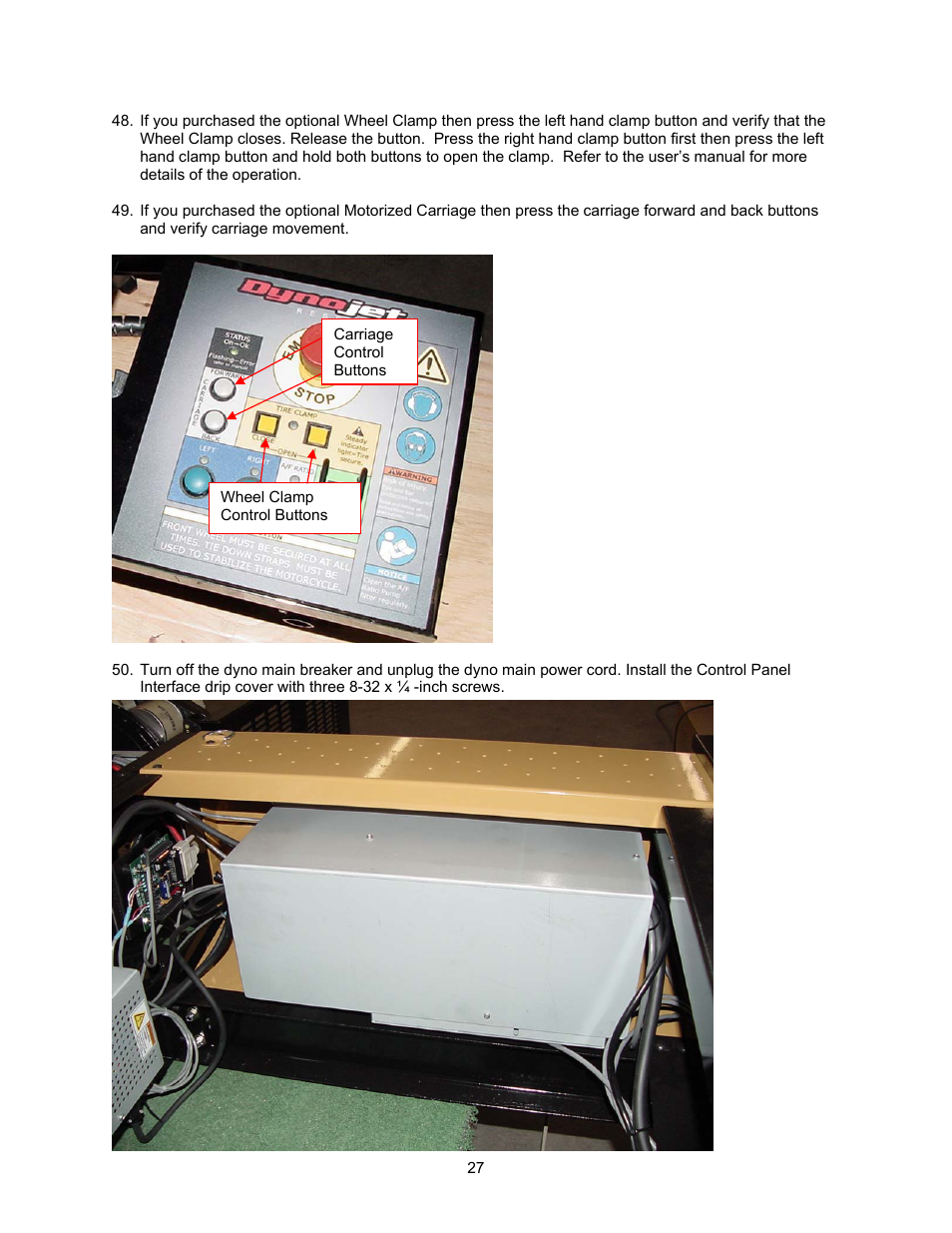 Dynojet 250i: Control Panel Interface Upgrade (S/N 201xxxx) User Manual | Page 29 / 31