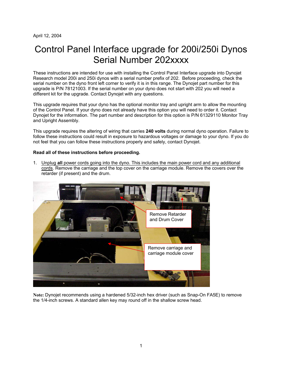 Dynojet 250i: Control Panel Interface Upgrade (S/N 202xxxx) User Manual | Page 3 / 29