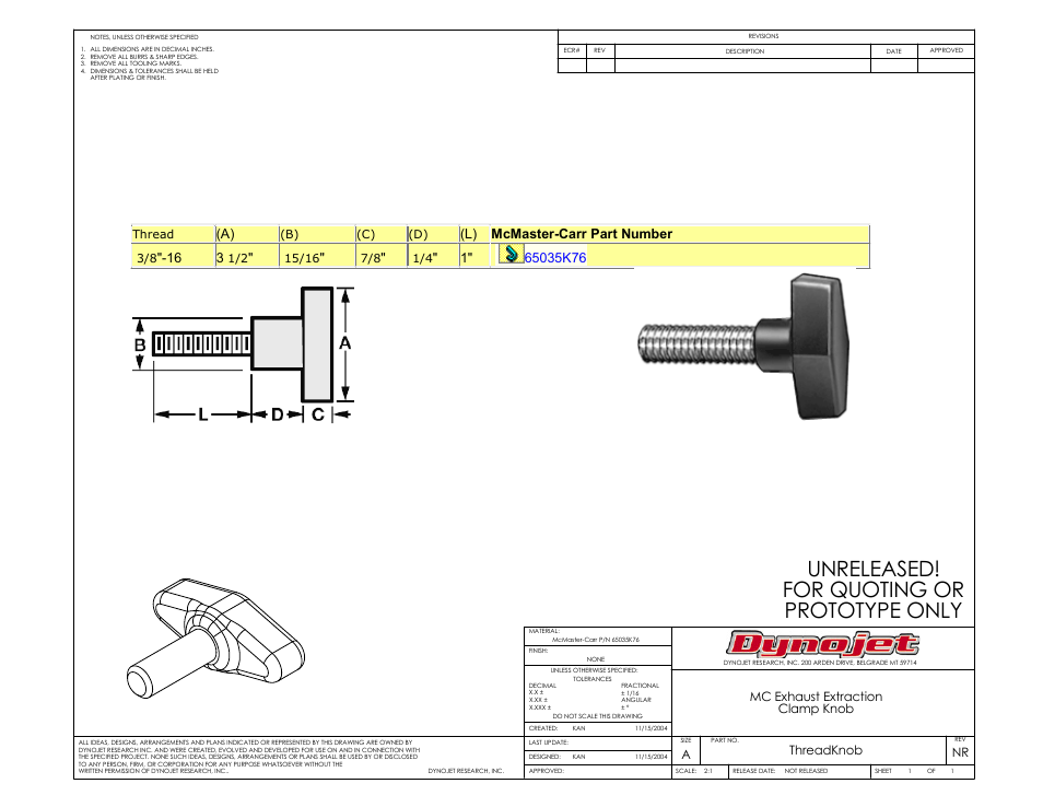 Prototype only unreleased! for quoting or, L) mcmaster-carr part number | Dynojet 250i: Motorcycle Exhaust Extraction System Drawings User Manual | Page 15 / 18