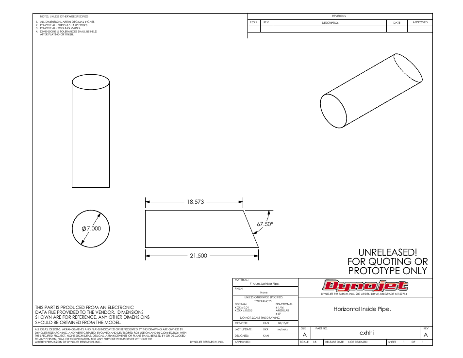 Unreleased! for quoting or prototype only, Horizontal inside pipe, Aexhhi | Dynojet 250i: Motorcycle Exhaust Extraction System Drawings User Manual | Page 4 / 18