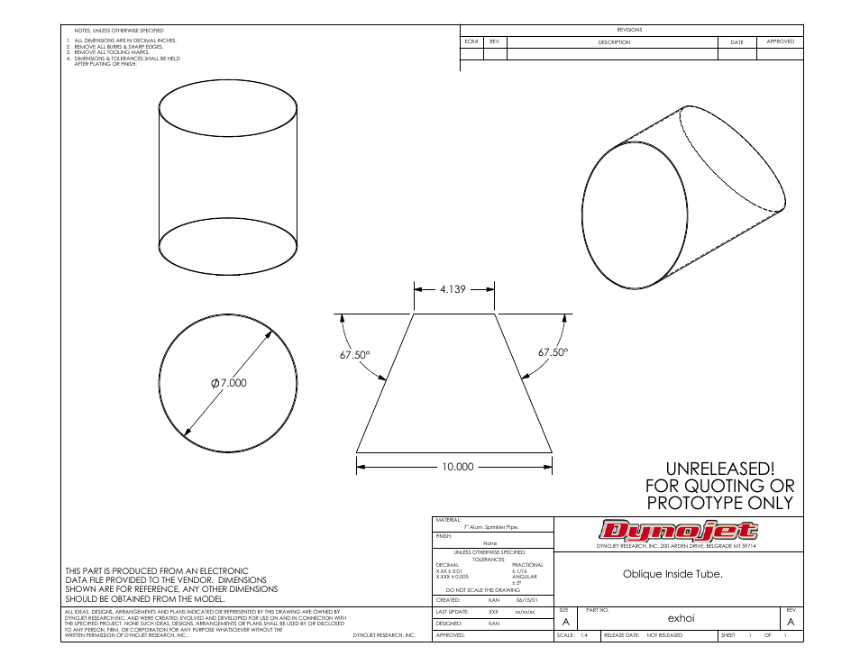 Unreleased! for quoting or prototype only, Oblique inside tube, Aexhoi | Dynojet 250i: Motorcycle Exhaust Extraction System Drawings User Manual | Page 5 / 18