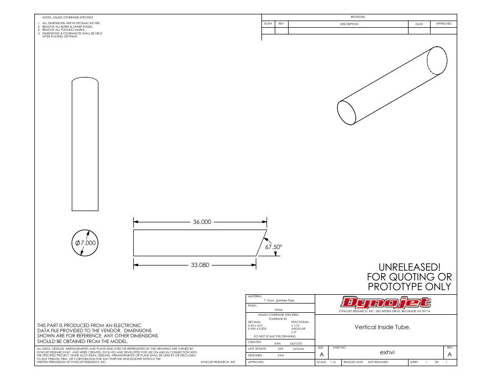 Unreleased! for quoting or prototype only, Vertical inside tube, Aexhvi | Dynojet 250i: Motorcycle Exhaust Extraction System Drawings User Manual | Page 6 / 18