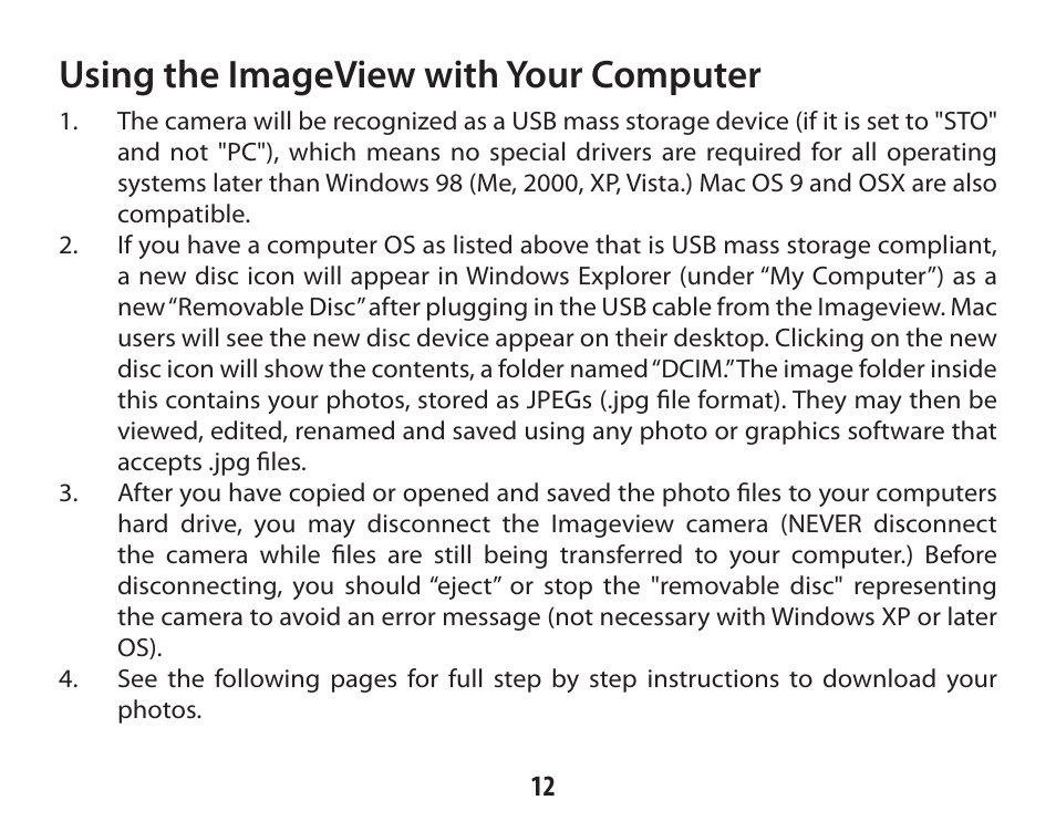 Using the imageview with your computer | Bushnell IMAGE VIEW 118322 User Manual | Page 12 / 20