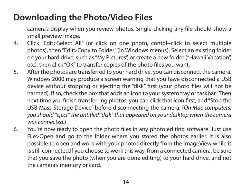 Downloading the photo/video files | Bushnell IMAGE VIEW 118322 User Manual | Page 14 / 20