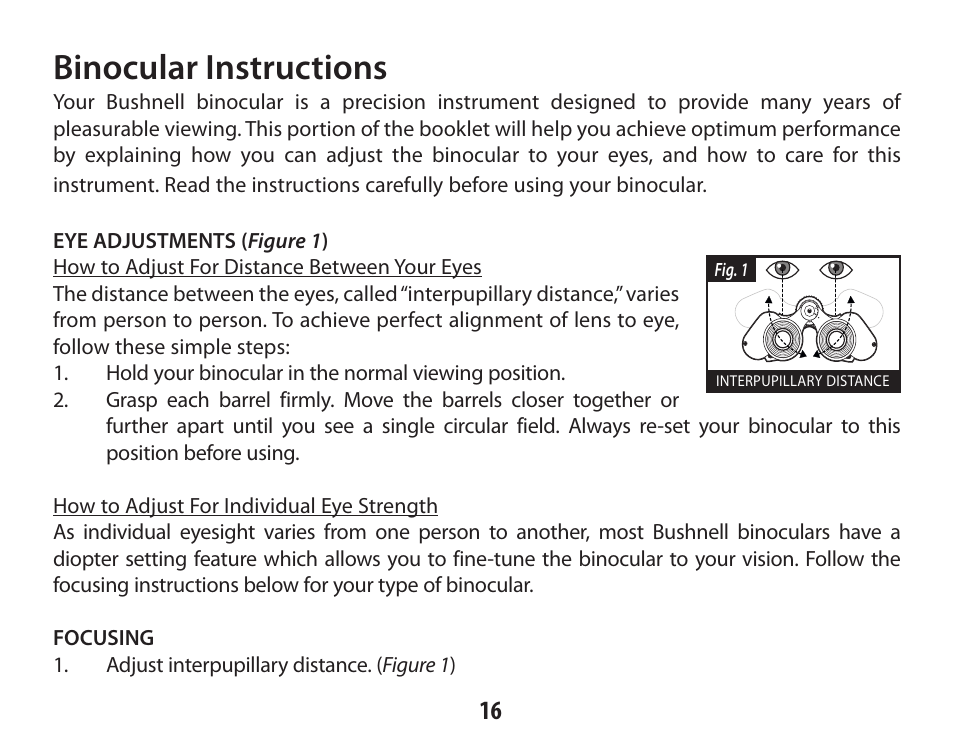 Binocular instructions | Bushnell IMAGE VIEW 118322 User Manual | Page 16 / 20